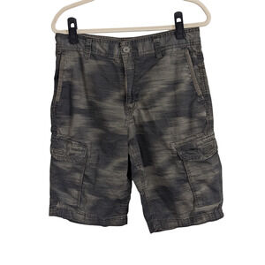 Mens Green and Black Cargo Shorts Size 30 100% Cotton